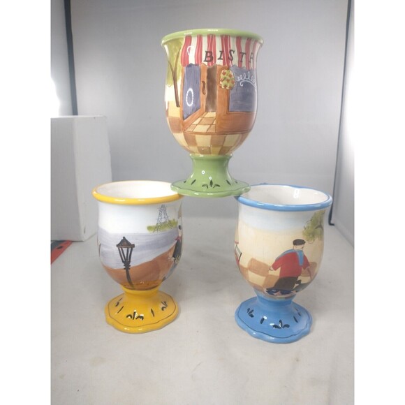 Jennifer Brinley Bistro Coffe Mug Cup Certified International Pedestal Set Of 3 - Picture 4 of 16